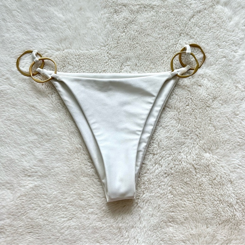 Cult Gaia White Bikini Bottom with Gold Accents